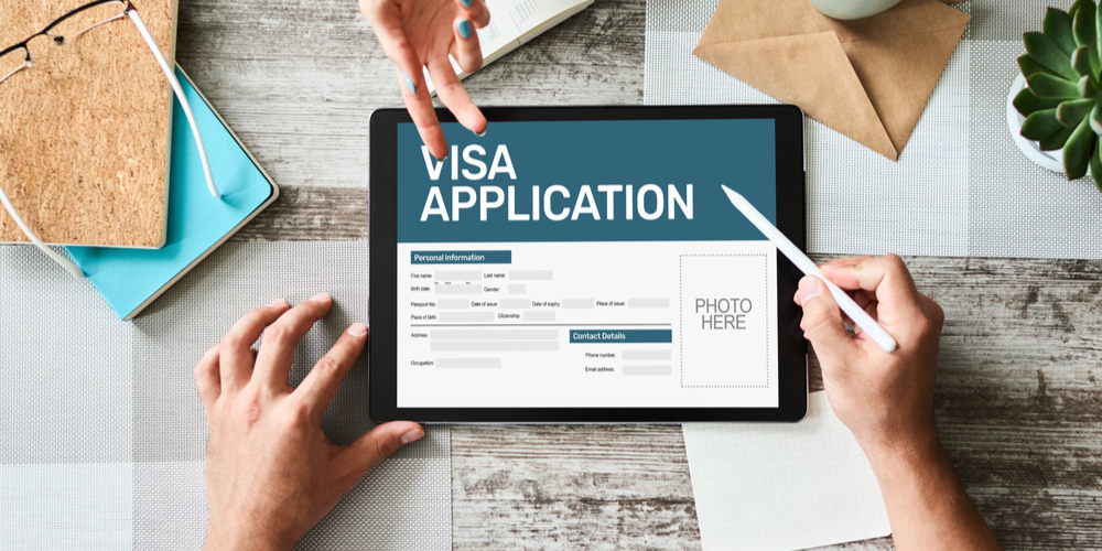 Online Visa application form on screen