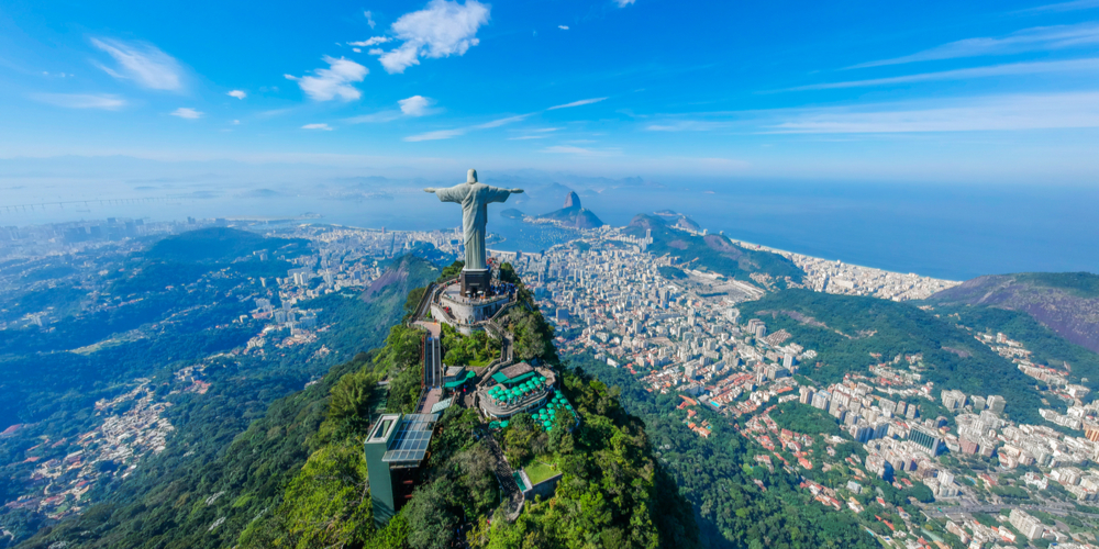 Aerial view of Christ Redeemer and Corcovado Mountain