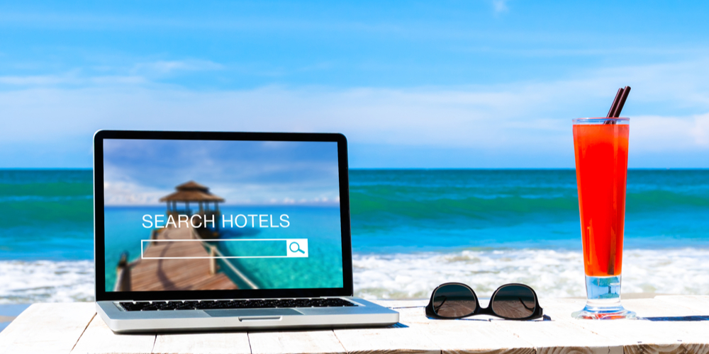 Search hotels website on computer screen