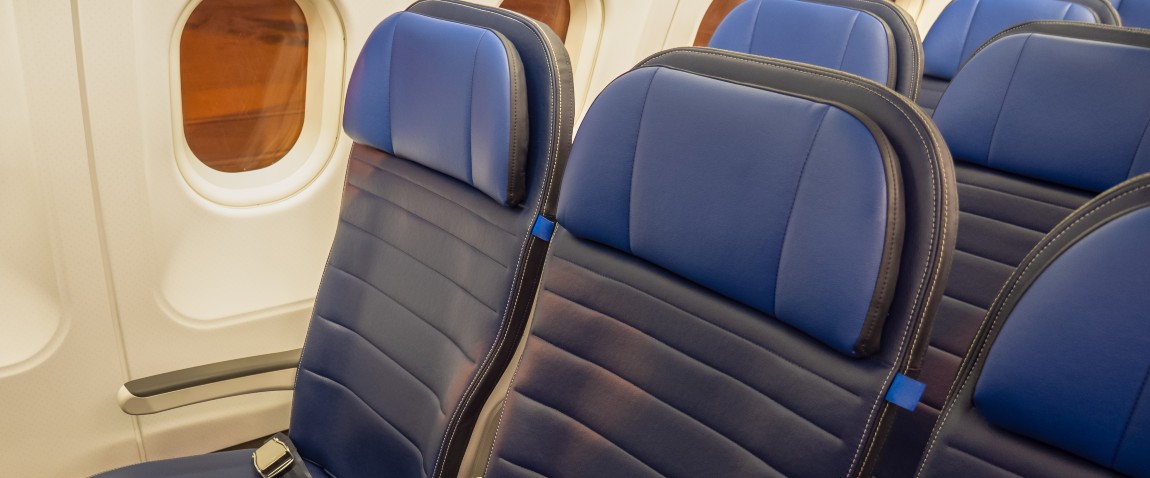 empty blue leatherette seats
