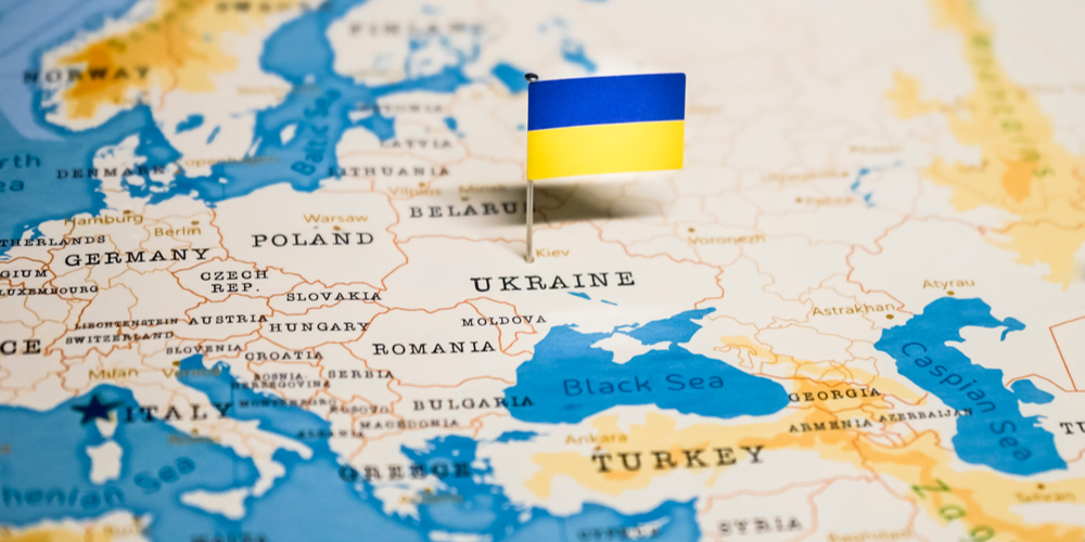 Flag of Ukraine in the World Map